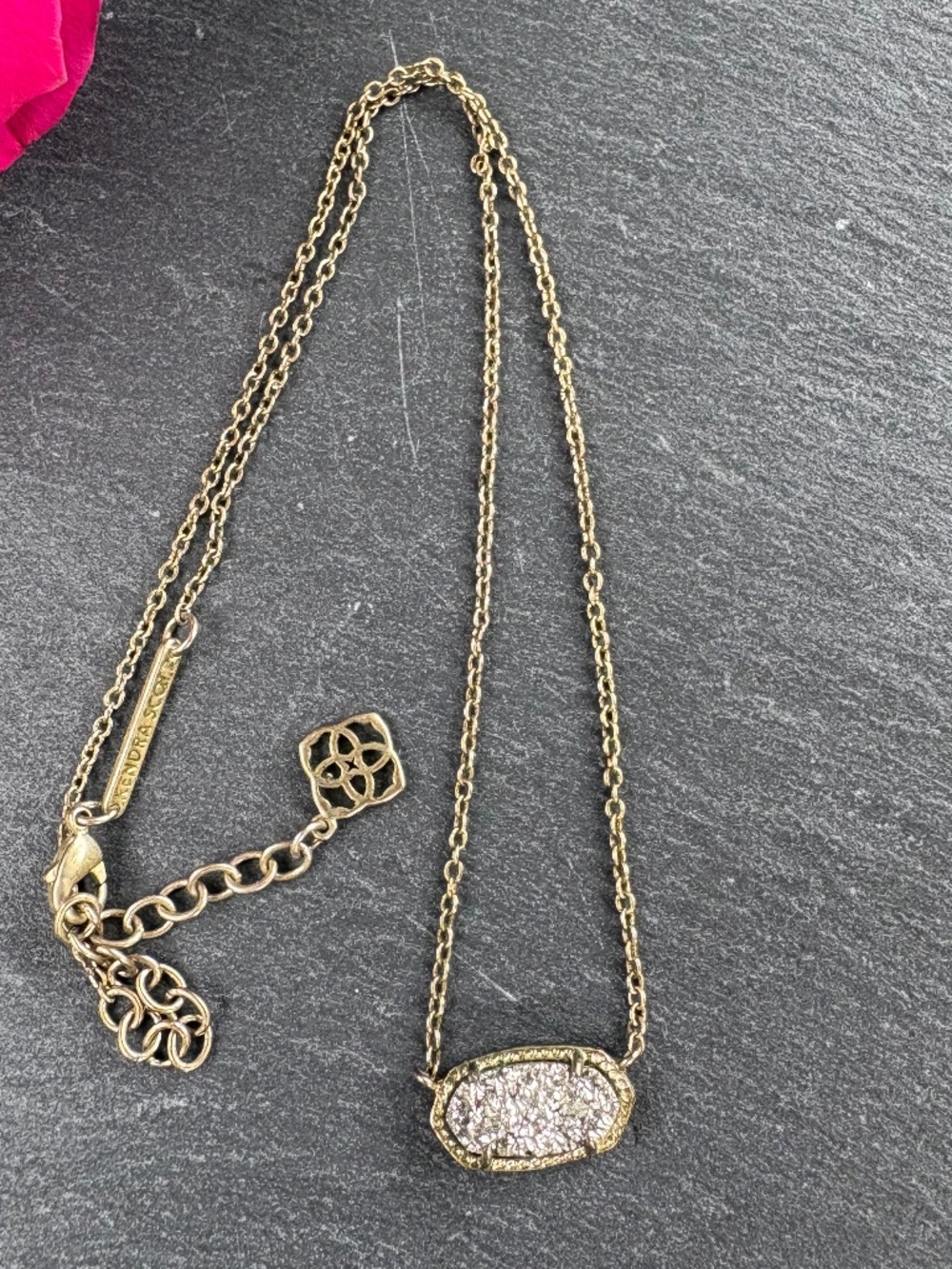 Kendra Scott Elisa Antique Brass Short Pendant Necklace Platinum Drusy
